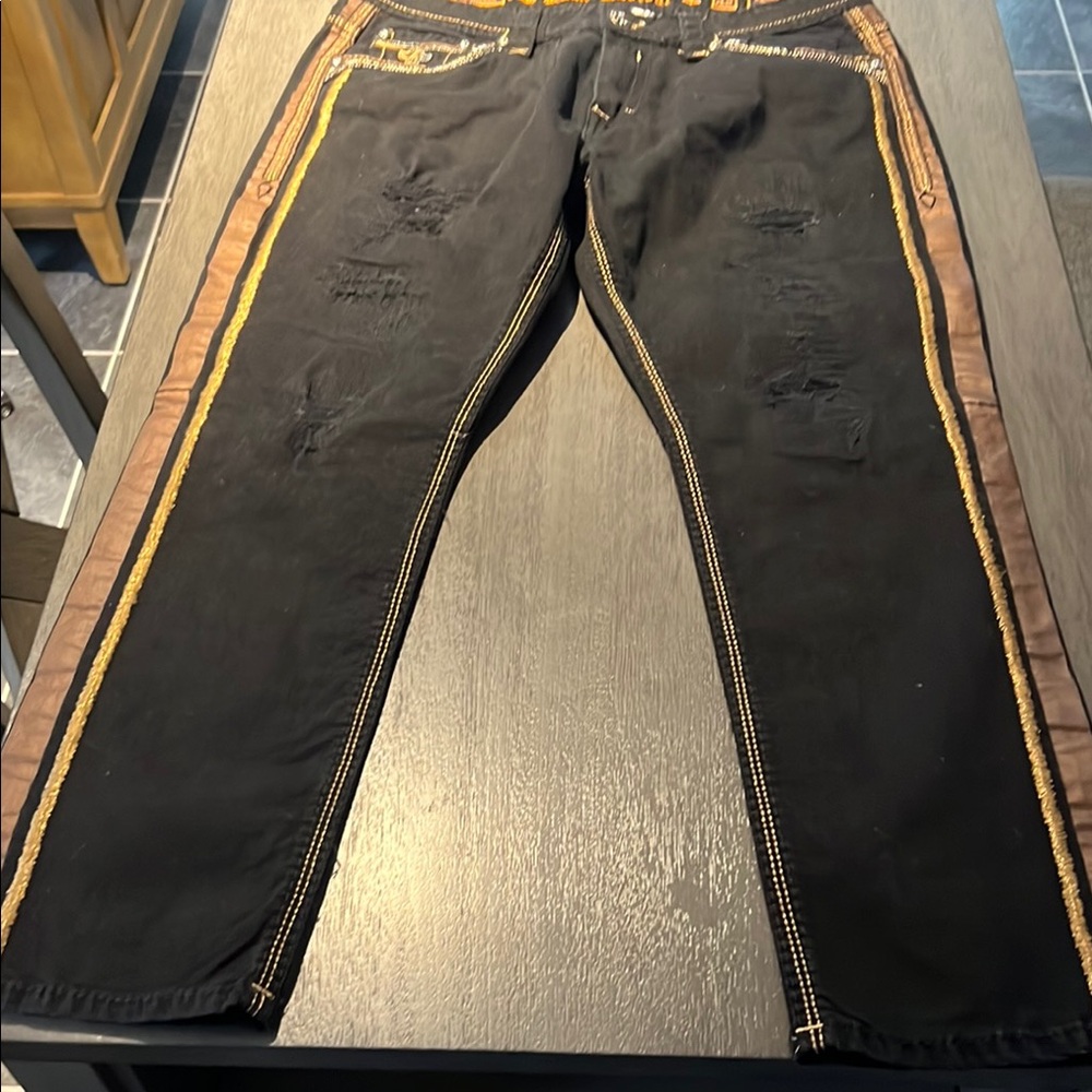 Rock Revival Stylish Black and Gold Men's Jeans